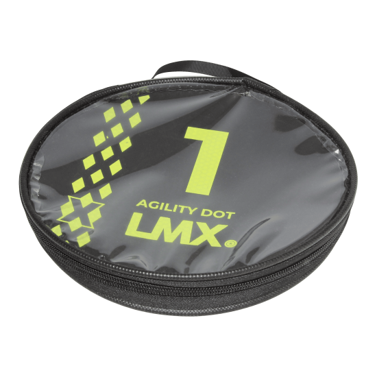 LMX.® Agility dot set van 5 rubberen stippen, met verschillende kleuren en nummers voor divers bewegingspatronen.