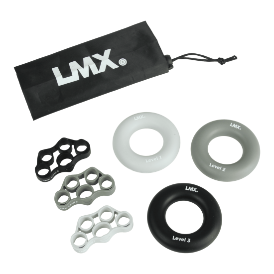 Train je grip met de LMX1838 Grip training set. Inclusief vinger stretchers en grip ringen in verschillende niveaus. Handzaam voor thuis of onderweg.
