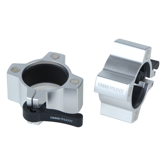 De LMX54 Crossmaxx® Aluminium PRO collar set zorgt voor een snelle en veilige bevestiging van schijven op olympische bars met een diameter van 50mm.