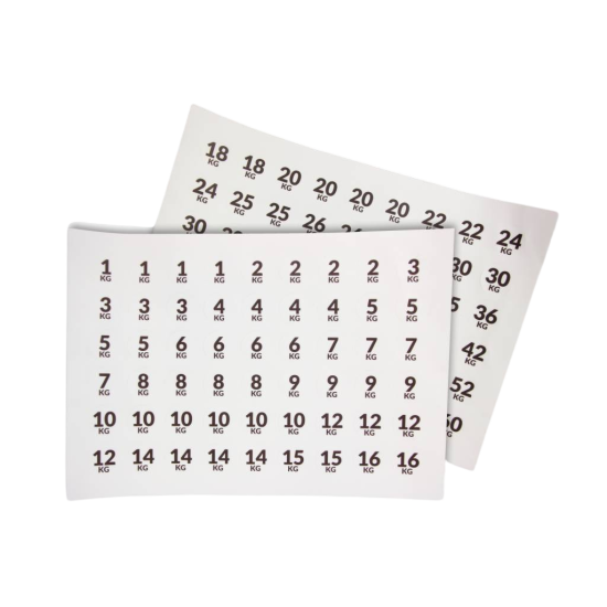 LMX.® LMX66 Nummersticker set 108pcs voor dumbbells Ideale nummersticker set van 108 voor duidelijkheid op dumbbellrekken. Gemaakt van vinyl met matlaminaat en verkrijgbaar in wit.