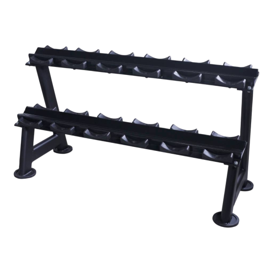 LMX.® Dumbbellrack Zwart - Diverse Afmetingen 5-20 Sets Stijlvol en stevig LMX.® dumbbellrack in mat zwart, uitbreidbaar en geschikt voor commercieel gebruik. Geschikt voor 5 tot 20 sets dumbbells.