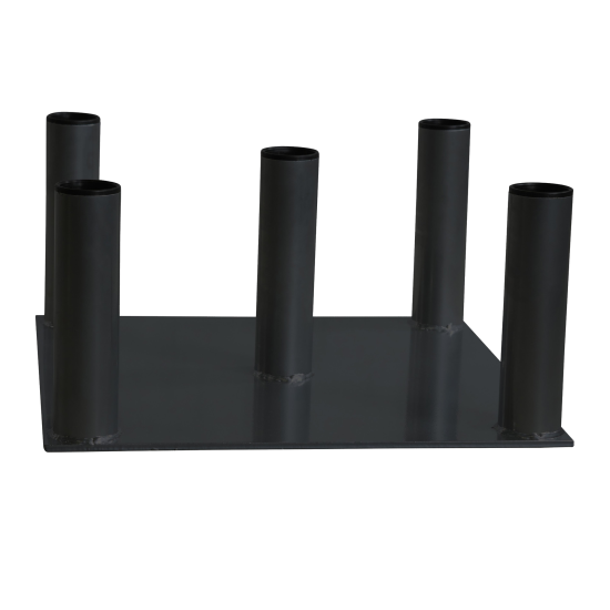 Ruimtebesparend LMX vertical bar rack voor 5 olympic bars. Geschikt voor commercieel gebruik, met beschermhoes voor barbescherming.