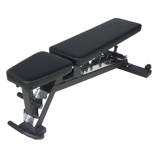 Verstelbare bank van Crossmaxx® met robuust stalen frame, comfortabele kussens, 3 zittingsposities en 7 rugleuningposities. Perfect voor elke gym.