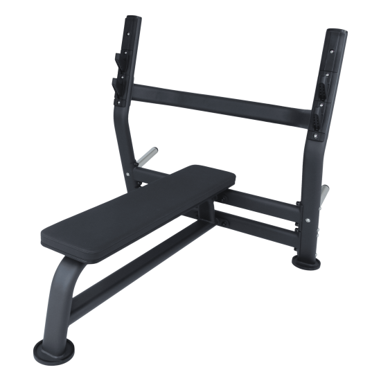 LMX1076 Olympic press bench PRO met 2 bar posities De LMX1076 LMX.® Olympic press bench PRO heeft 2 bar posities, stevig frame, PU zwart kussen en pinnen voor schijvenopslag. Afmetingen: 1650 x 1240 x 1250 mm.