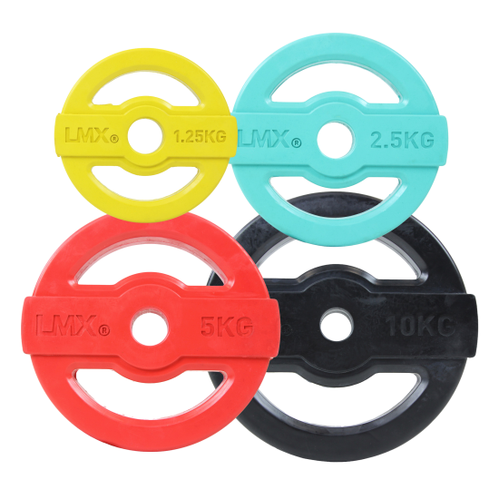 Professionele LMX.® Studio Pump schijven, rubber gecoat, geschikt voor intensief gebruik in groepslessen en personal training. Verkrijgbaar in vier kleuren.