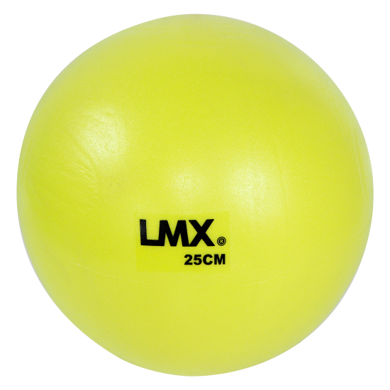 LMX.® Pilates ballen in blauw en geel, ideaal voor diverse oefeningen met een zachte grip. Verkrijgbaar in 20cm en 25cm.