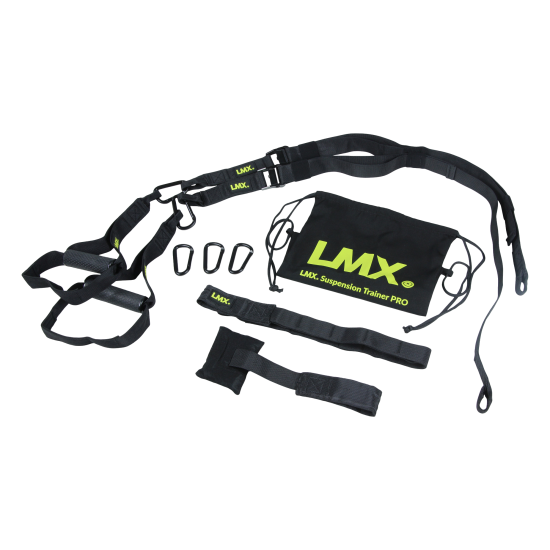 LMX1506 Suspension Trainer PRO met 500kg belastbaarheid, ergonomische handles en verschillende trainingsonderdelen. Ideaal voor elke trainingsruimte, thuis of op reis.