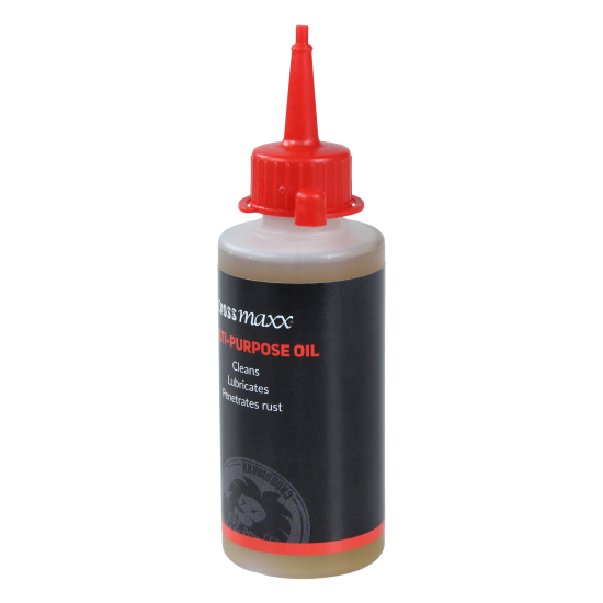 Crossmaxx Multi-purpose Oil 110ml voor Halters en Fitnessapparatuur High-quality multifunctionele onderhoudsolie die reinigt, smeert en beschermt tegen roestvorming voor halterstangen en fitnessapparatuur in een handige 110ml flacon.