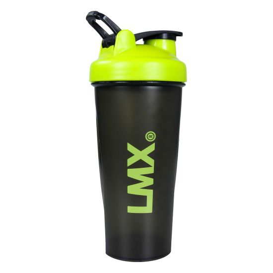 LMX.® Shaker Bottle zwart, 700 ml, BPA vrij en vaatwasserbestendig. Inclusief anti-klonter net en spiraalbal voor klontvrije shakes.