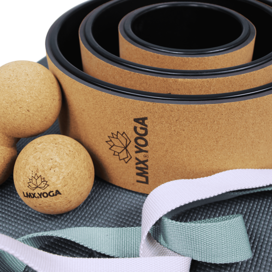 Verbeter je flexibiliteit en kracht met de LMX1215 Yoga Wheel Set. Duurzame kurk design, perfect voor yoga, pilates en rugklachten.