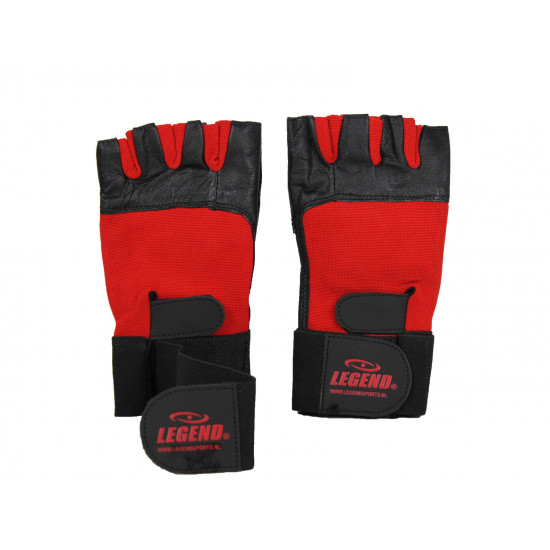 Fitness handschoenen leder zwart/rood Legend