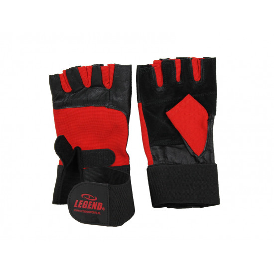 Fitness handschoenen leder zwart/rood Legend