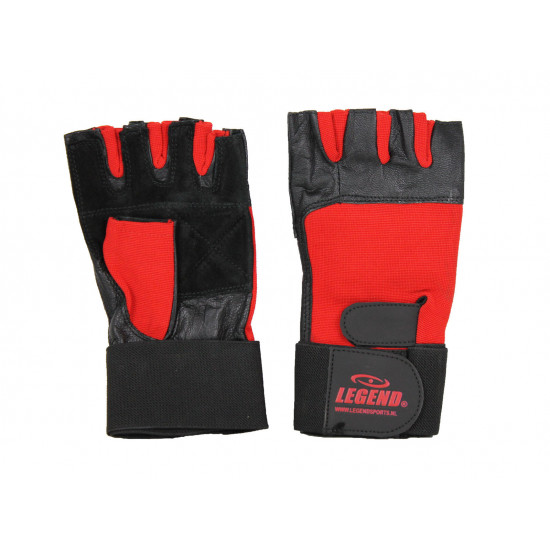 Fitness handschoenen leder zwart/rood Legend