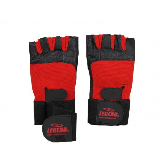 Fitness handschoenen leder zwart/rood Legend
